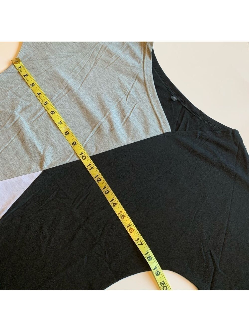 Neutral Color Block Geometric Long Sleeve Top Asymmetrical Neck - Picture 7 of 12
